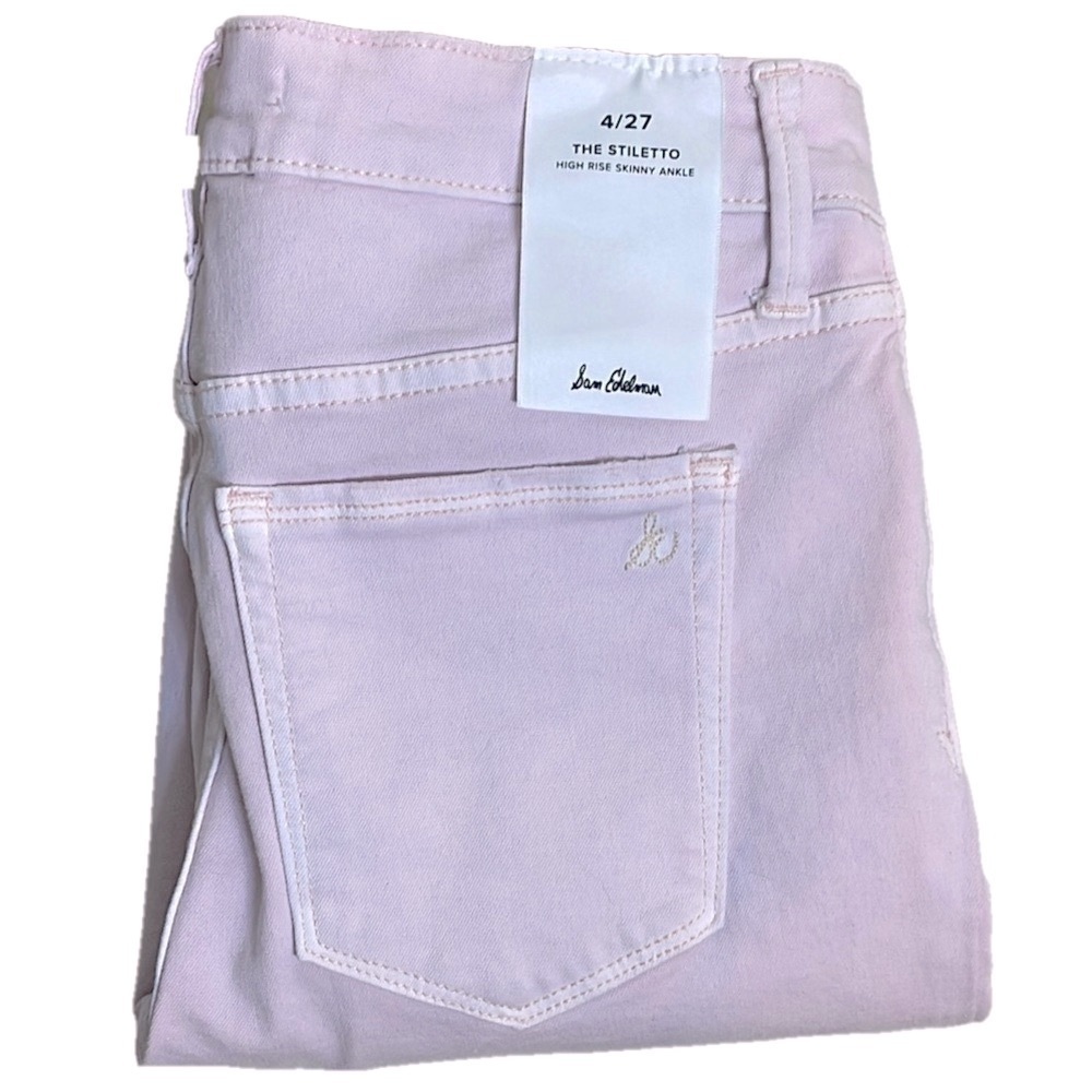 Sam Edelman Pink High-Rise Skinny Ankle Raw Hem Stiletto Jeans Size 4 - Picture 7 of 10